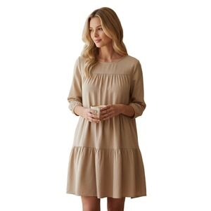 Rhea BOHO Handmade Cotton Block Print Tunic Orange Gold Tiered Bell Sleeve M/L